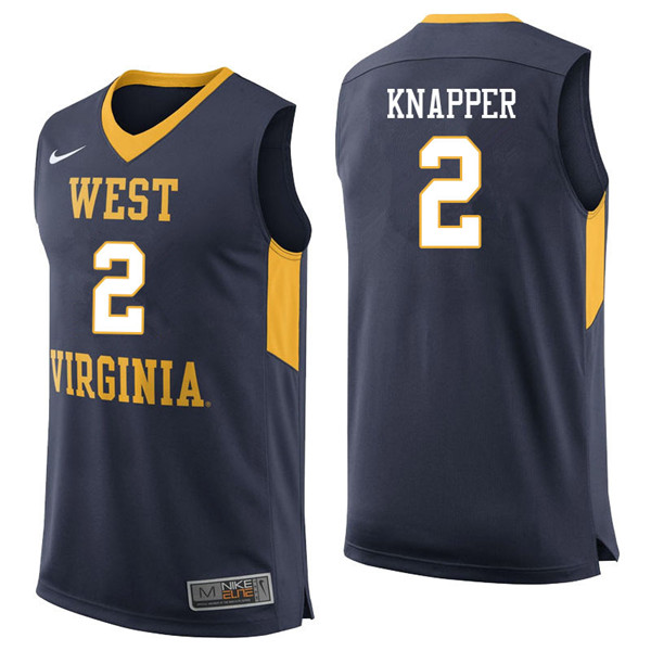 Men #2 Brandon Knapper West Virginia Mountaineers College Basketball Jerseys Sale-Navy